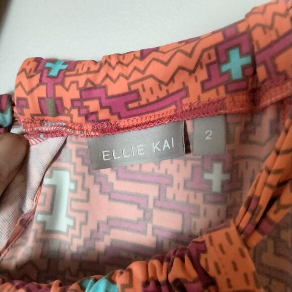 Ellie Kai Womens Sz 2 Orange Geometric Print Halter Tie Sleeveless Sheath Dress - Picture 7 of 7